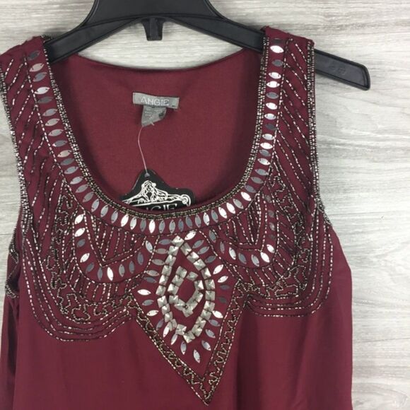 Angie Burgundy Beaded Sheath Dress M - Picture 5 of 6